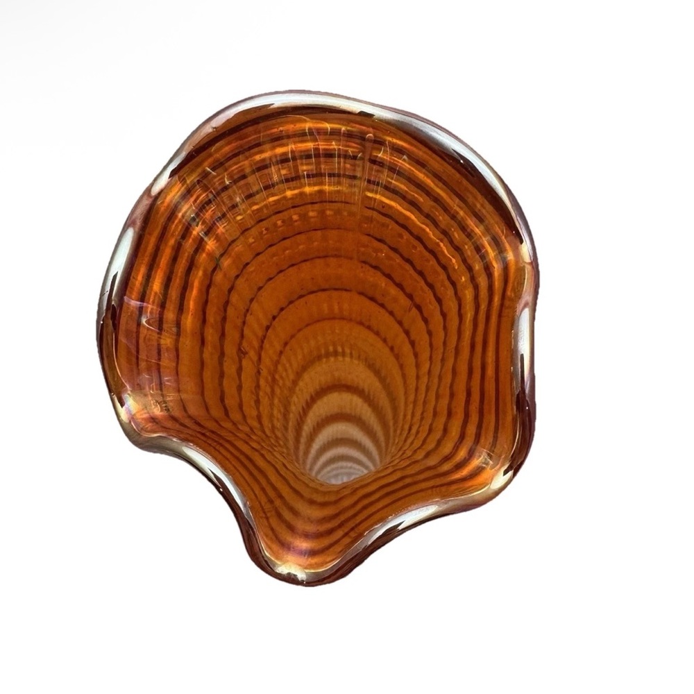 VTG Carnival Glass Swung Vase Marigold Iridescent Ribbed 12” - Picture 5 of 10